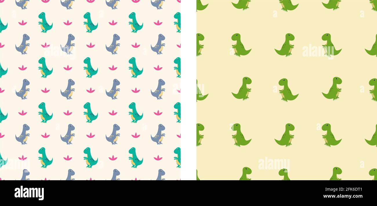Cute Cartoon Characters Tyrannosaurus Dinosaurs With Seamless Pattern To Wallpaper  Background, Posters, or Banner Template. Vector Illustration Stock Vector  Image & Art - Alamy