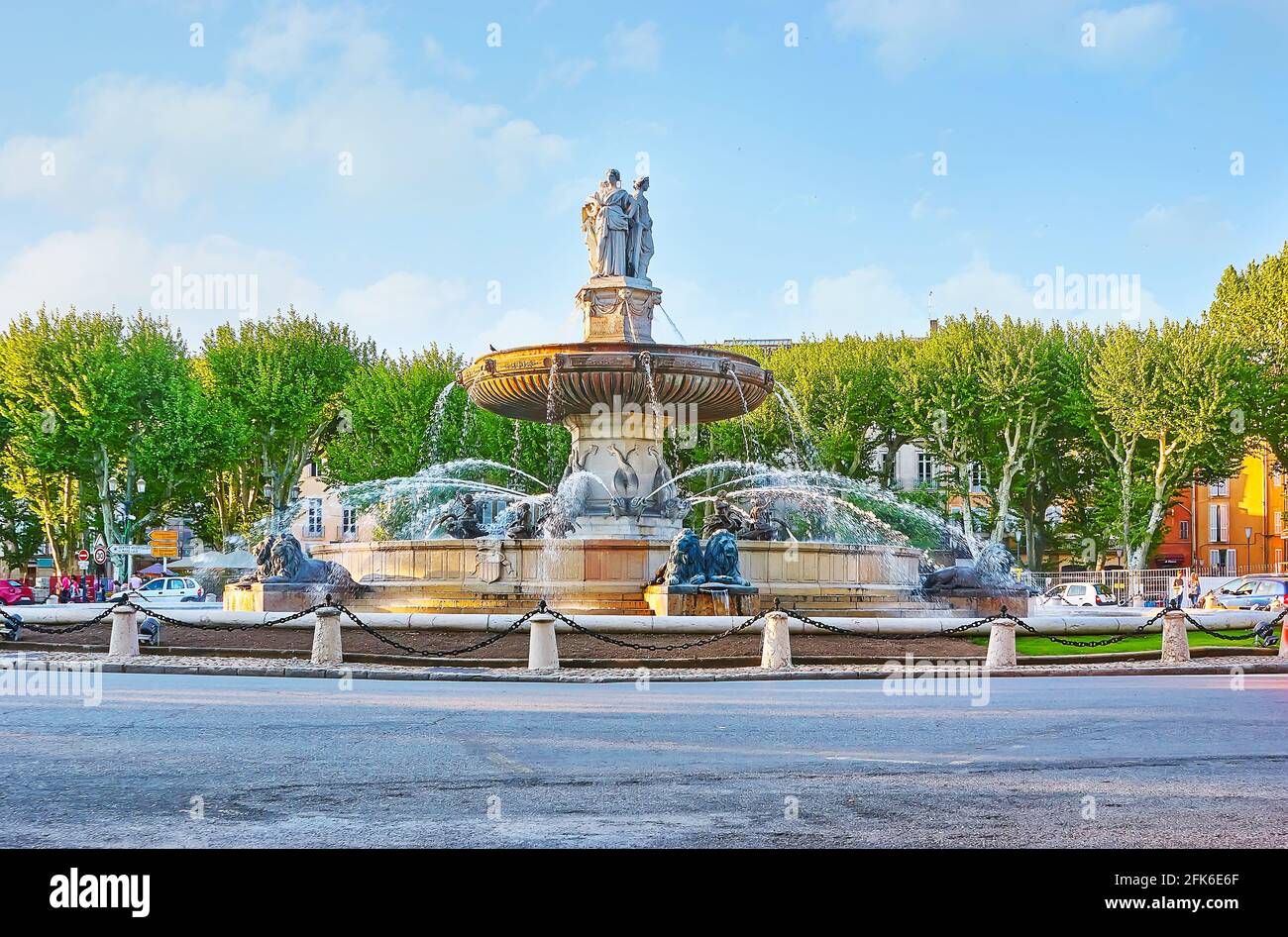 The historic Rotonde  Fountain, located in General de Gaulle Square is one of the most impressive landmarks of Aix-en-Provence, France Stock Photo