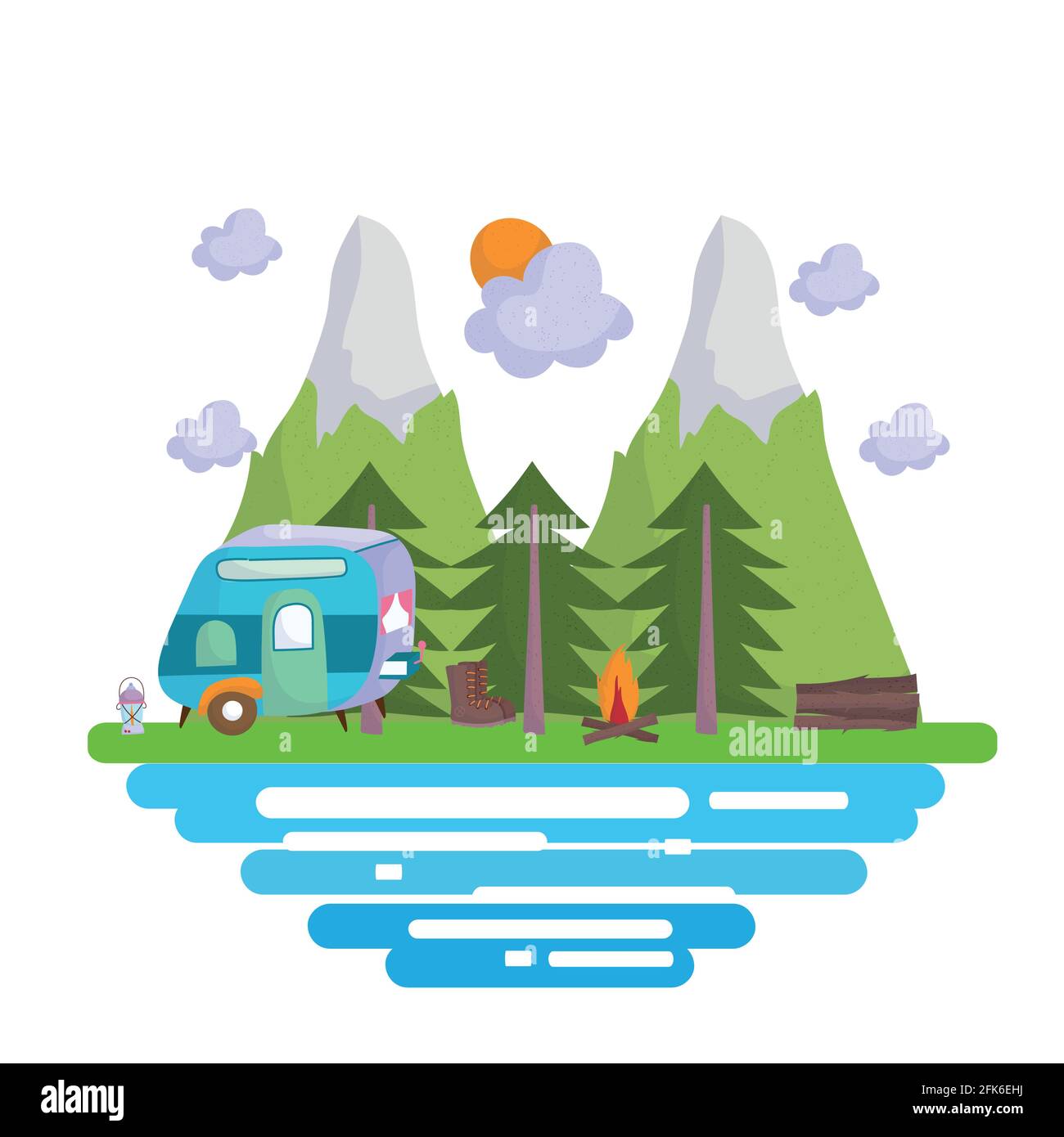 camping camper lake forest trees Stock Vector Image & Art - Alamy