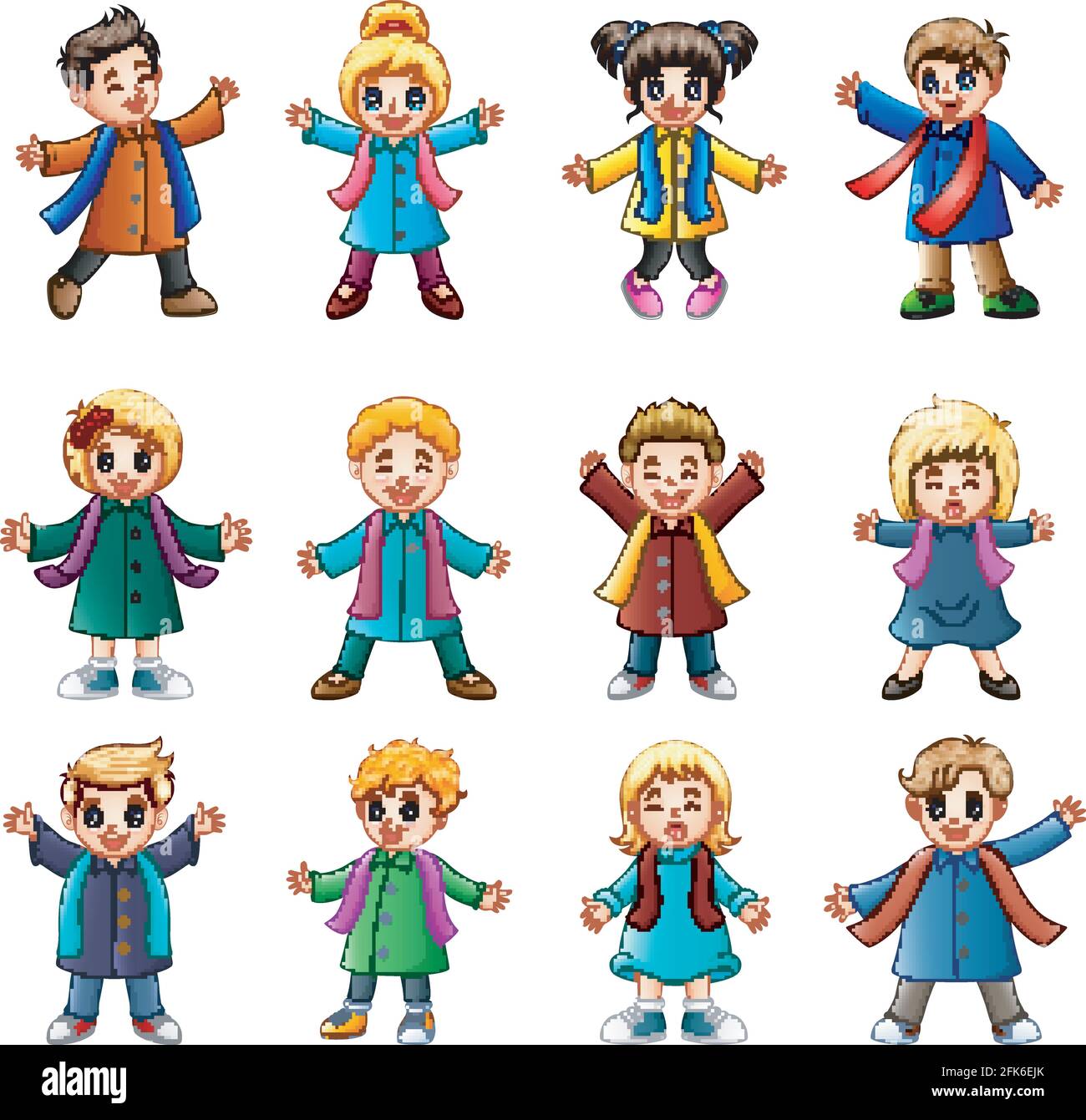 Vector illustration of Children wearing winter clothes Stock Vector ...