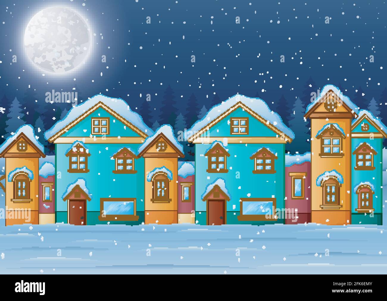 Vector illustration of Winter night landscape with a house Stock Vector ...