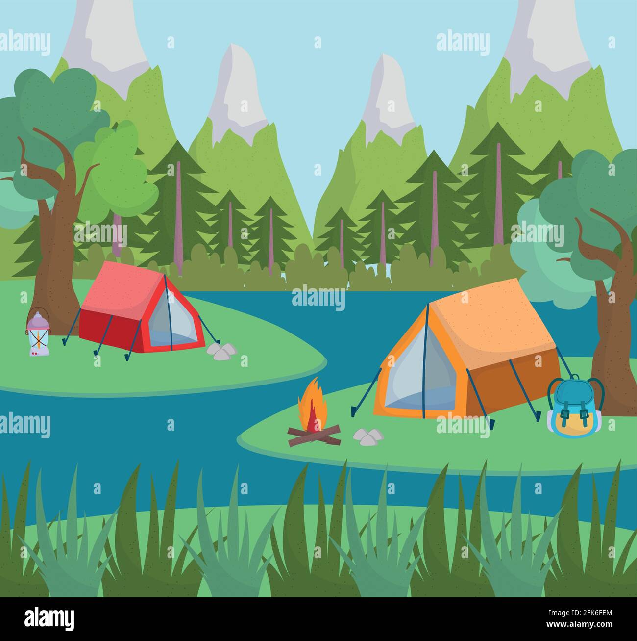 camping forest river tent campfire Stock Vector Image & Art - Alamy