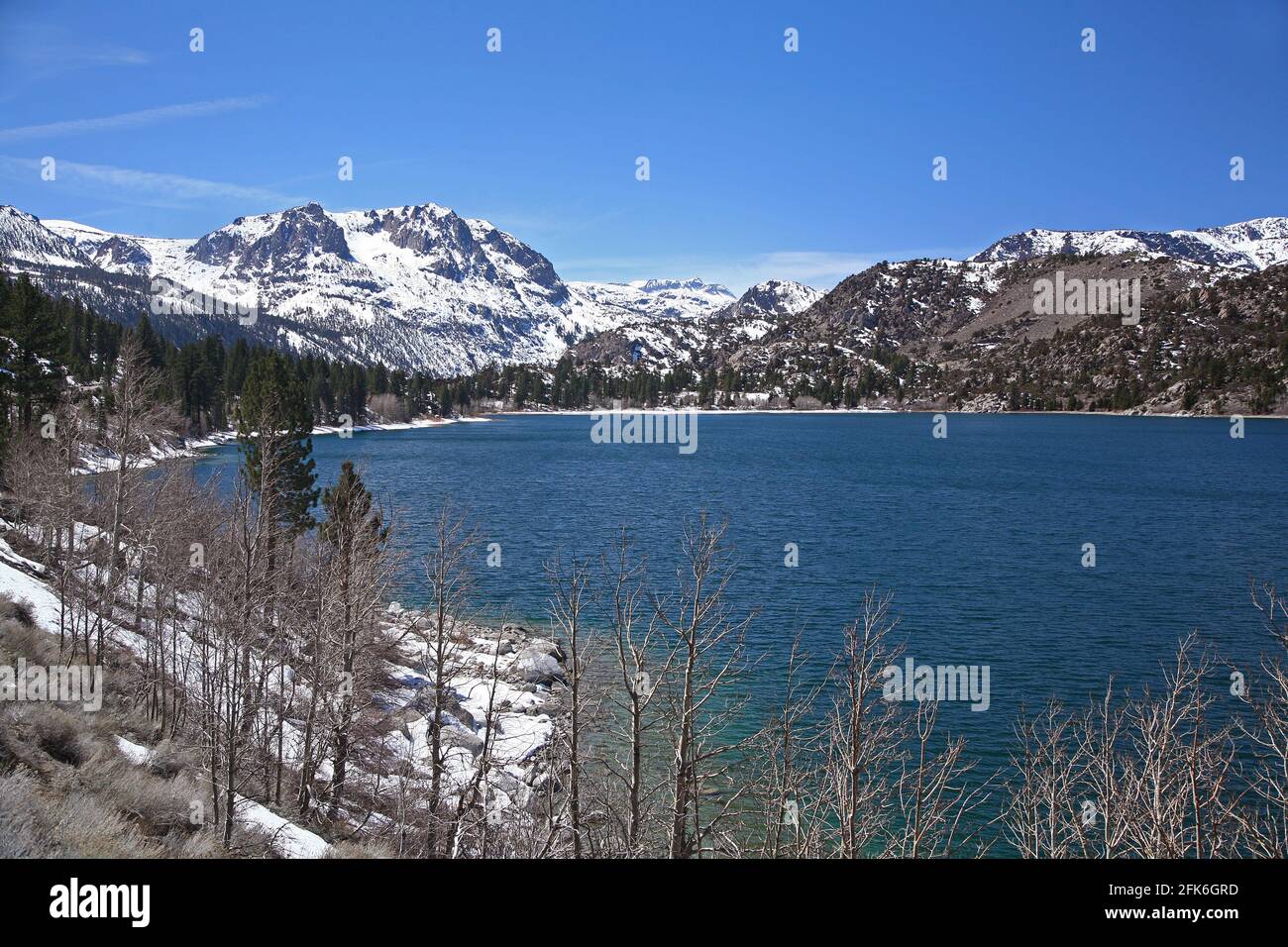 June Lake during springtime in the Eastern Sierra mountains California Stock Photo