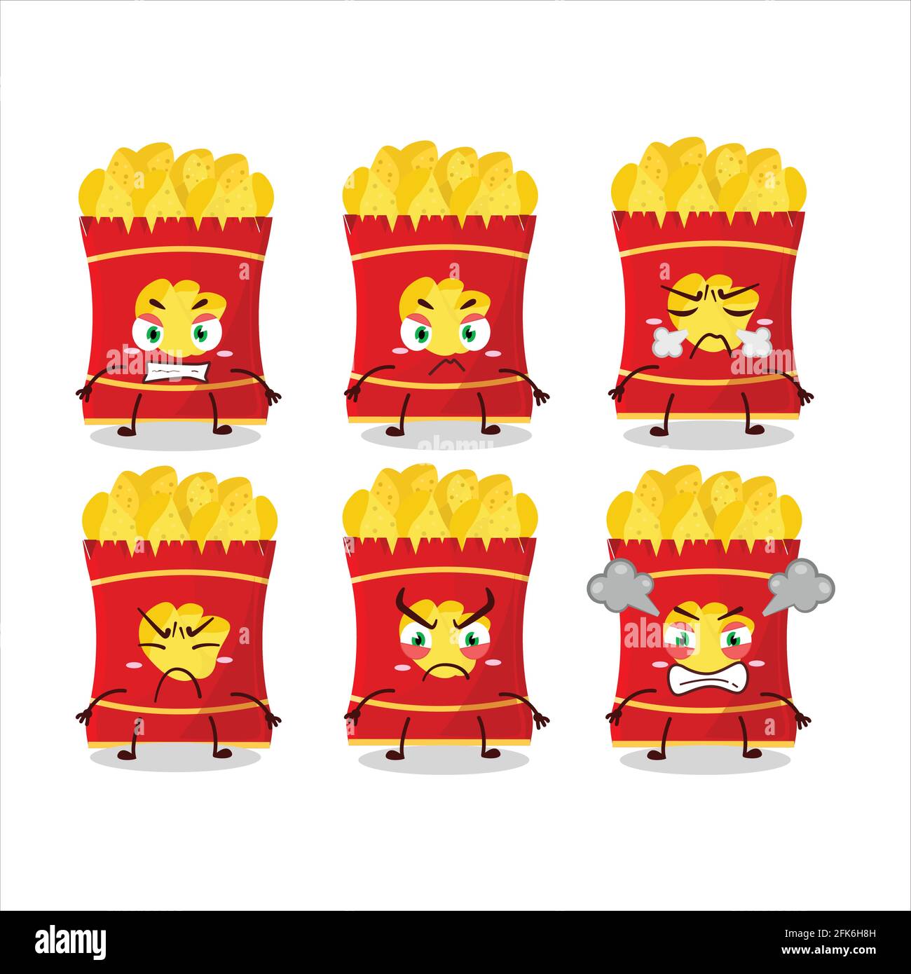 Potato chips cartoon character with various angry expressions. Vector ...