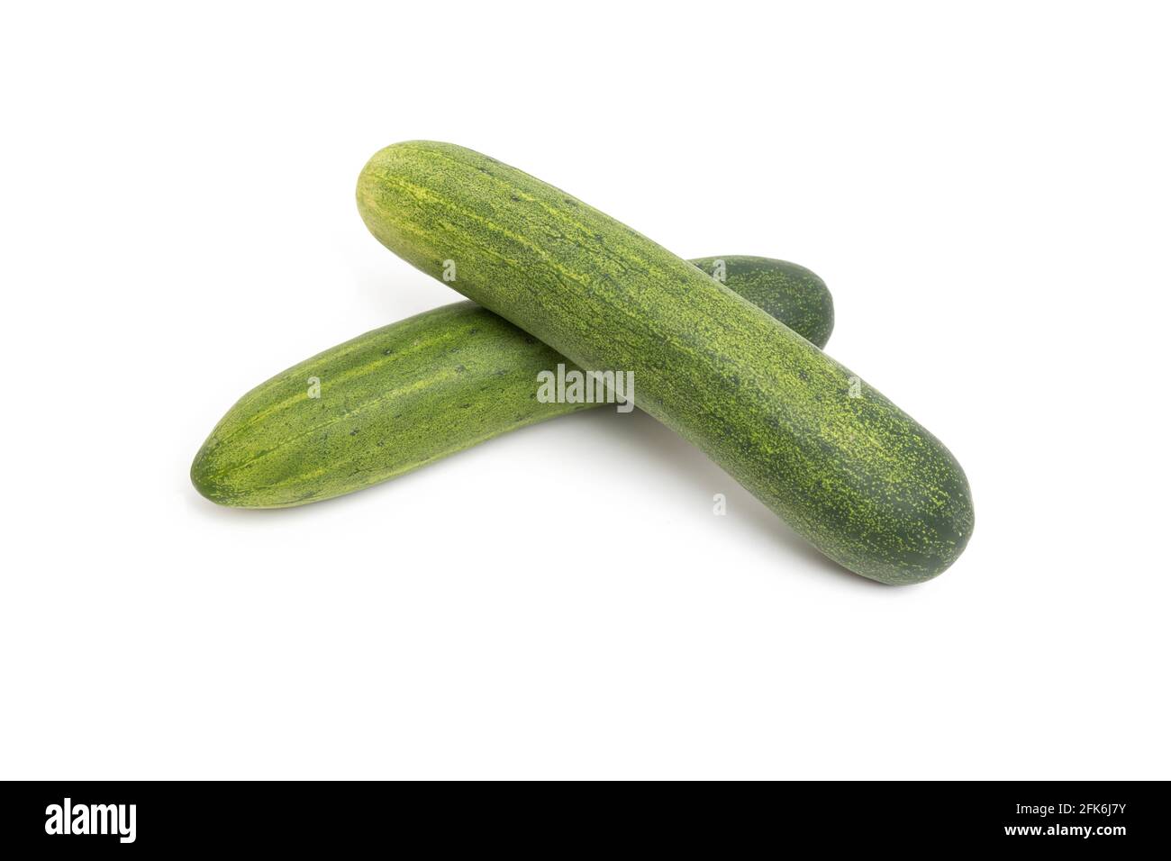 Two cucumbers isolated on a white background. Stock Photo