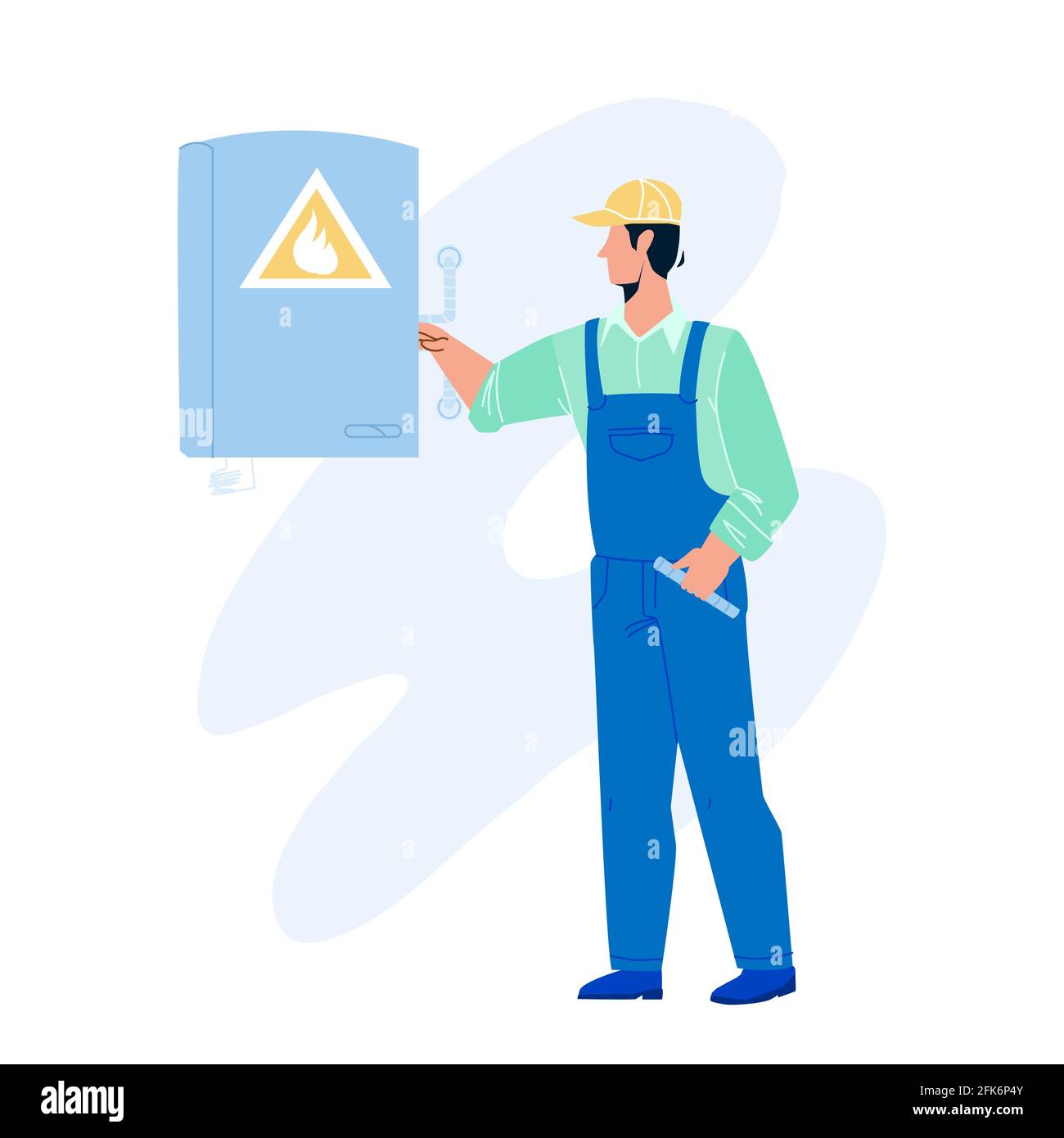 Gas Technician Worker Check Heating Boiler Vector Stock Vector Image