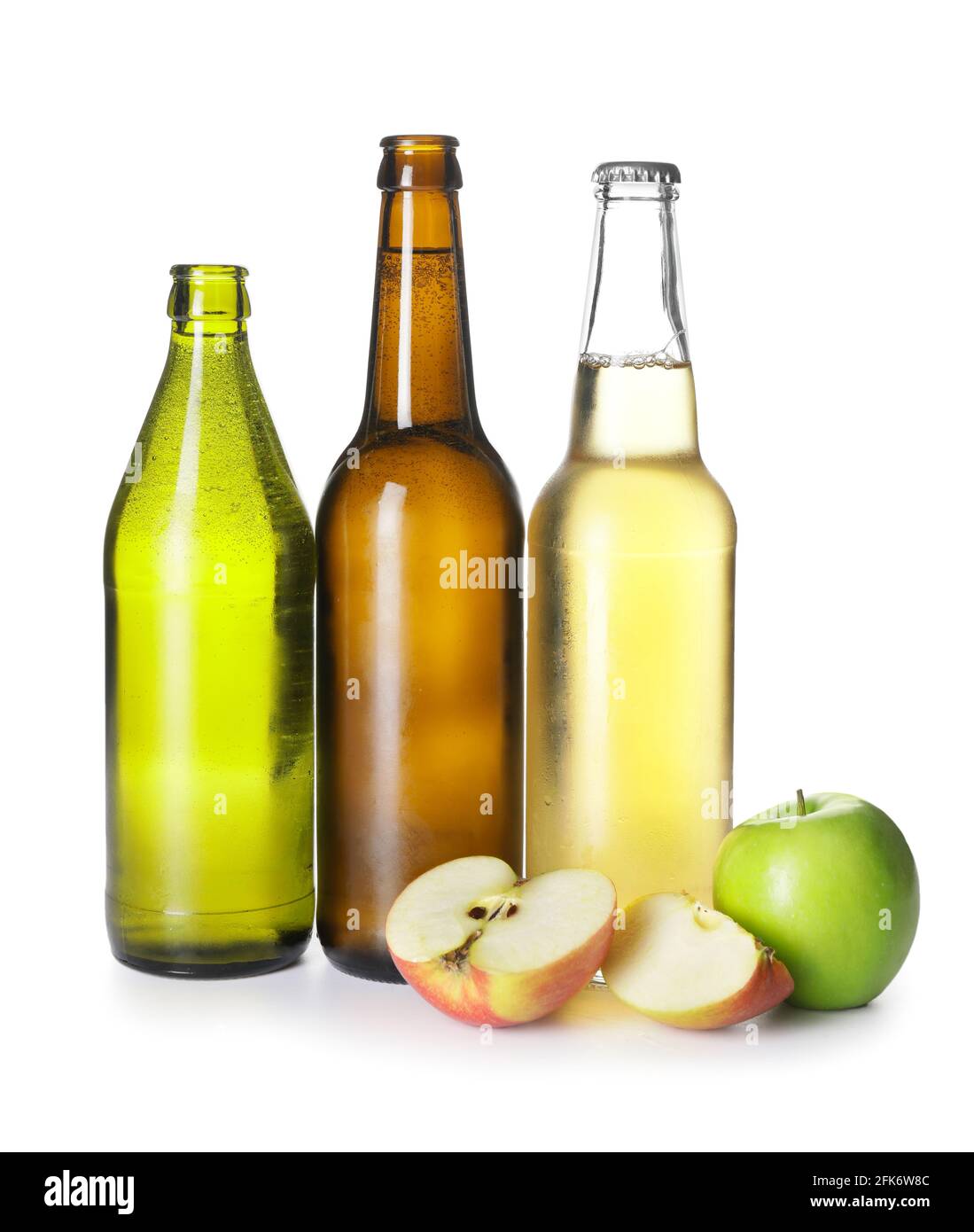 Bottles of apple cider on white background Stock Photo Alamy