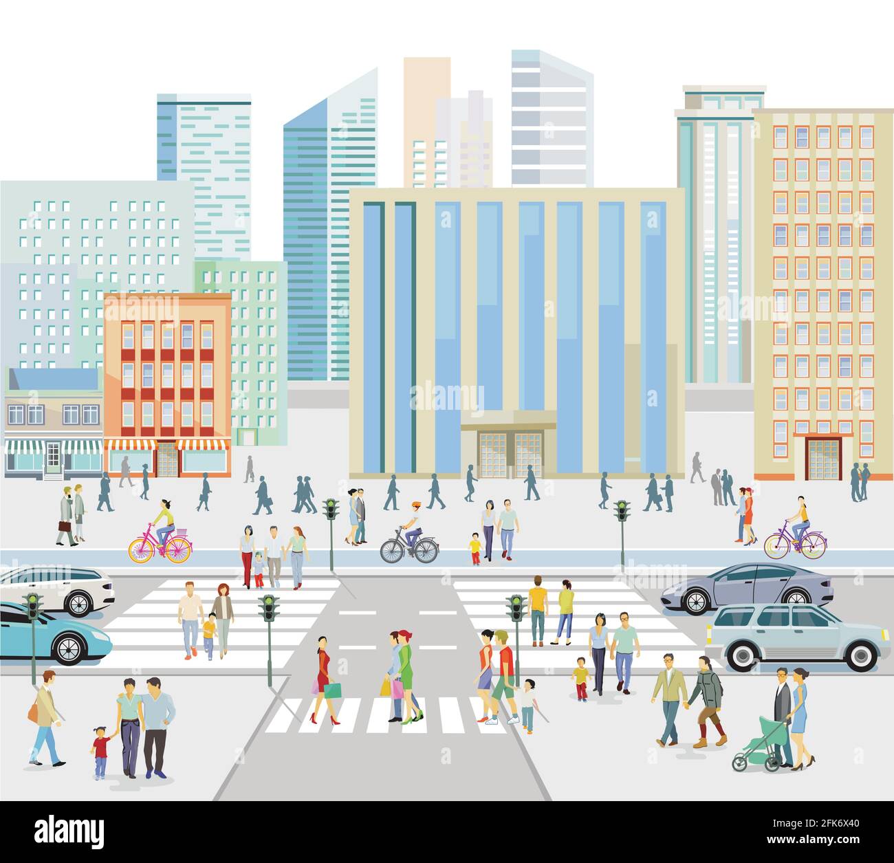 Streets in front of a big city illustration Stock Vector