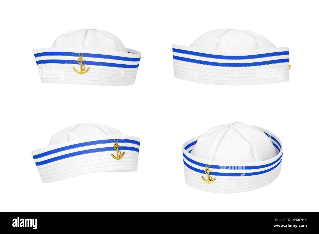 Marine Sailor Hat with Golden Anchor Emblem on a white background. 3d