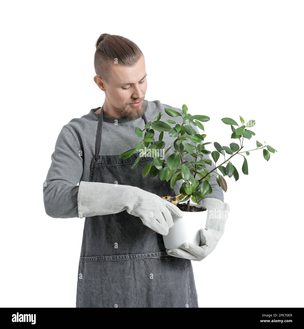 Young male gardener on white background Stock Photo - Alamy