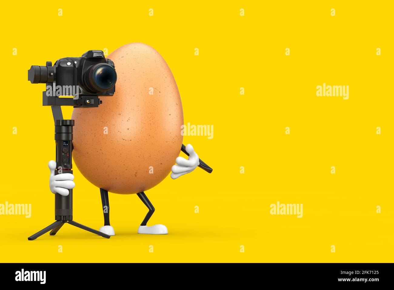Brown Chicken Egg Person Character Mascot with DSLR or Video Camera Gimbal  Stabilization Tripod System on a yellow background. 3d Rendering Stock  Photo - Alamy