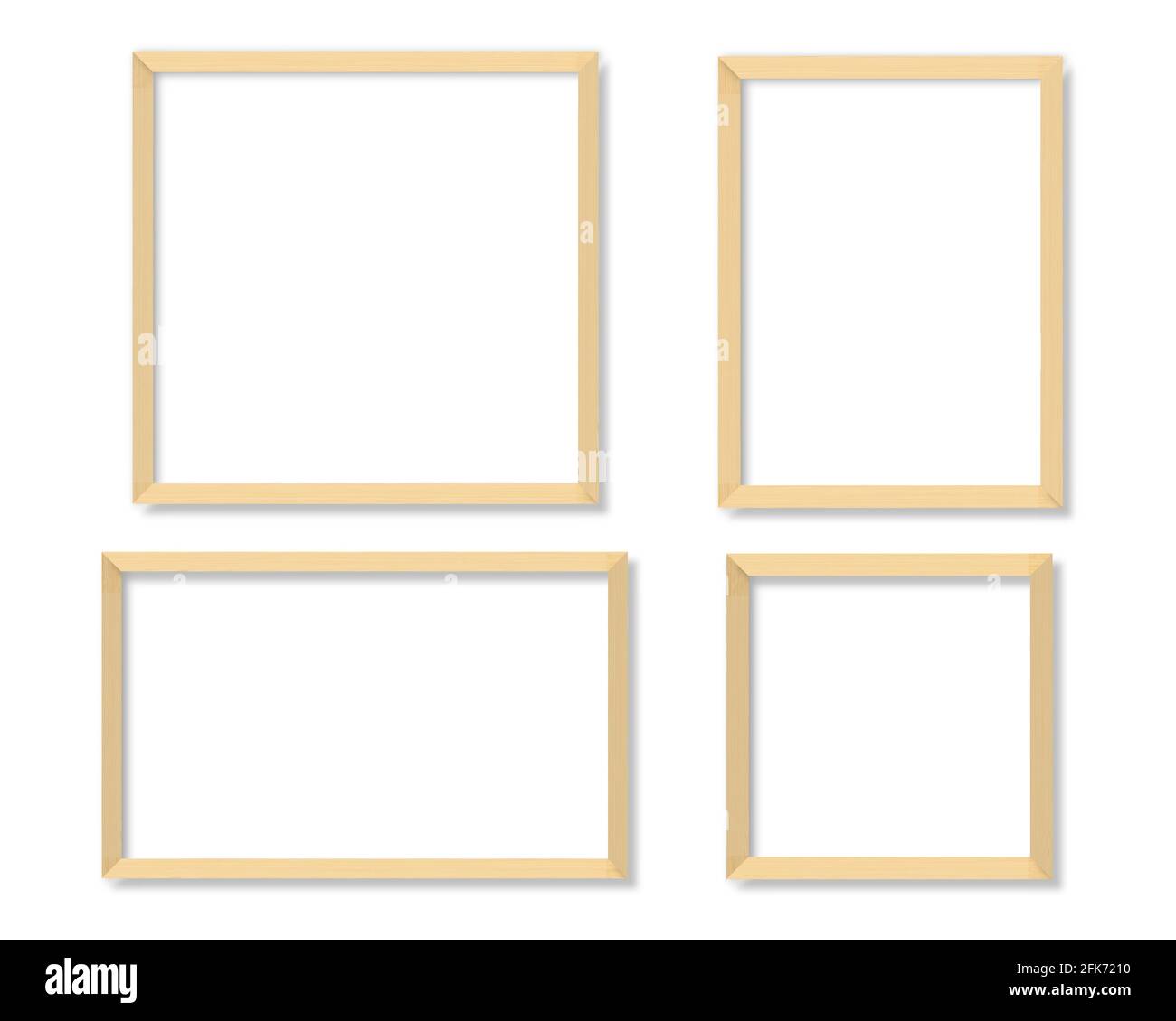 Set of empty white blank picture with wooden frame. Blank white picture