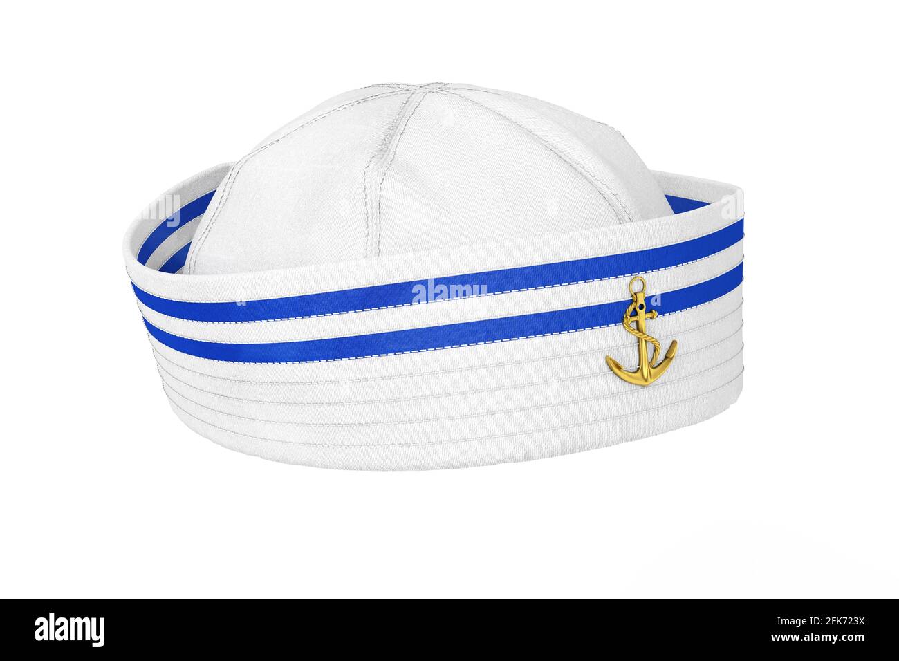 Marine Sailor Hat with Golden Anchor Emblem on a white background. 3d