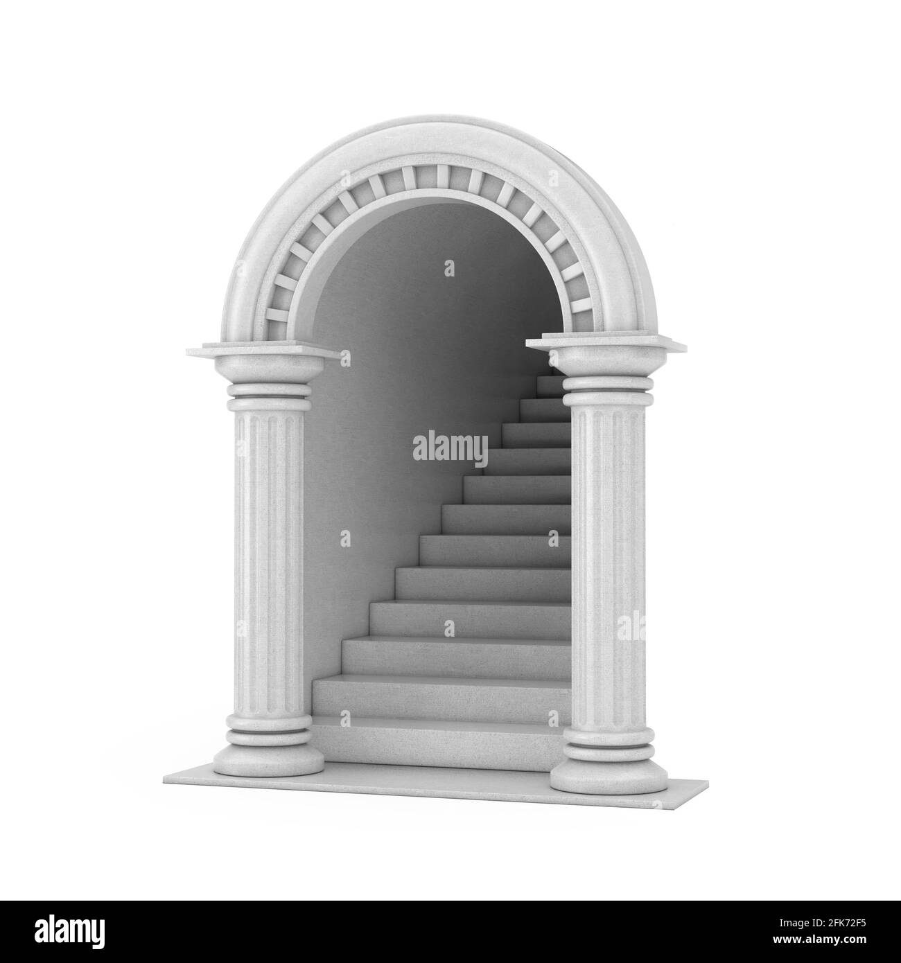 Entrance Classic Ancient Greek Column Arc with Concrete Stairs on a white background. 3d Rendering Stock Photo