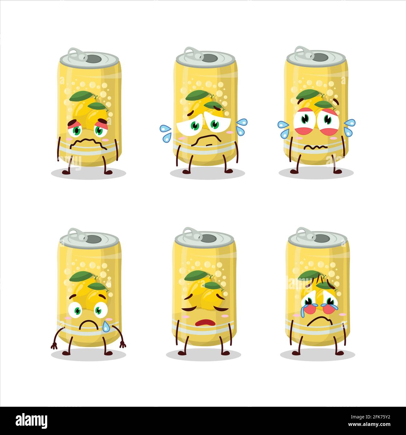 Lemon soda can cartoon character with sad expression. Vector ...