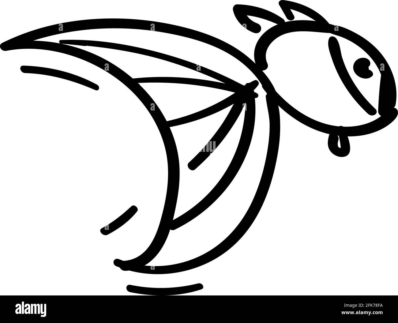 Doodle fish icon isolated on white. Seafood symbol. Kids hand drawing art line. Symbol of fishing club or online shop. Coloring page vector stock illu Stock Vector