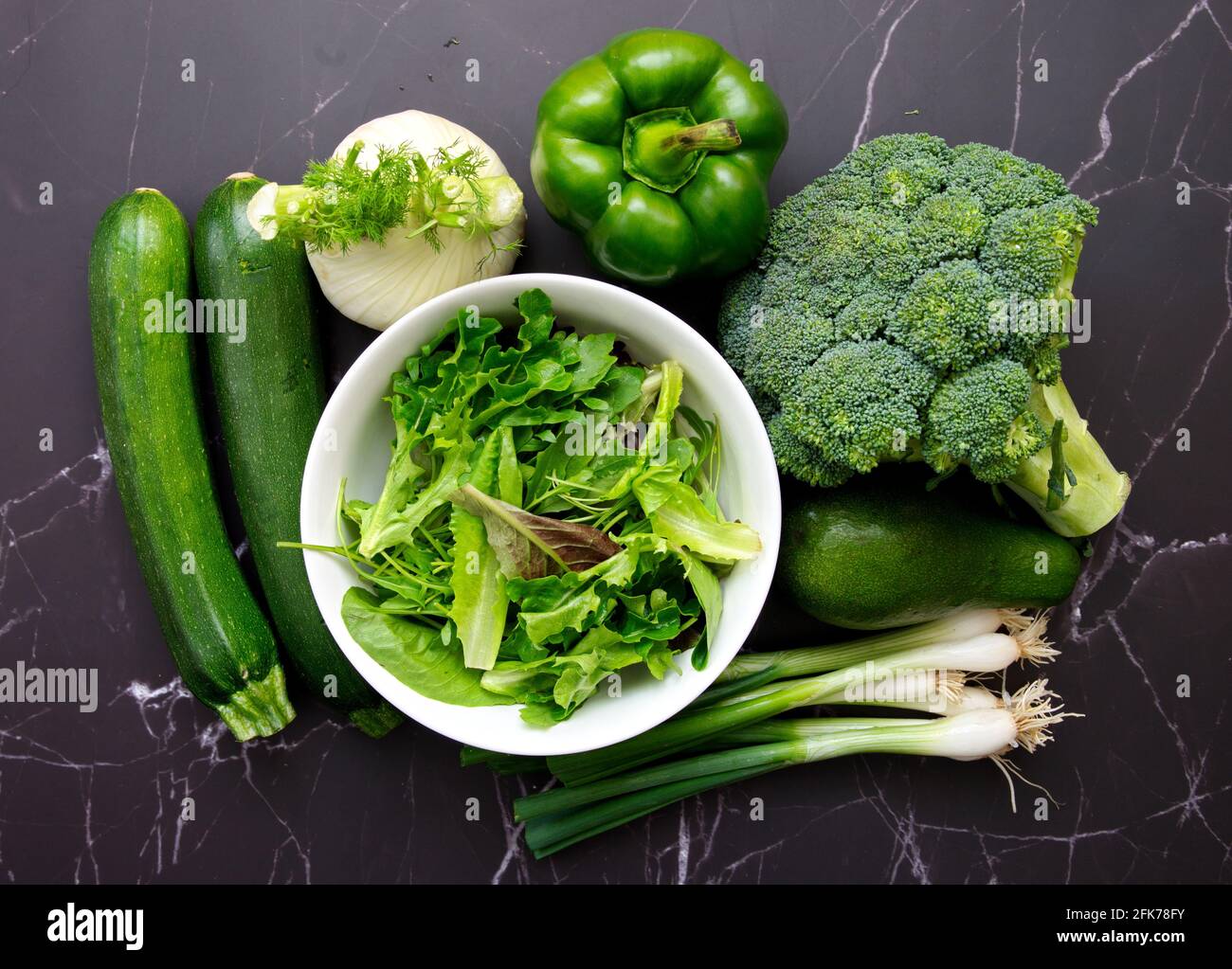 Top view of green healthy vegetables Stock Photo - Alamy