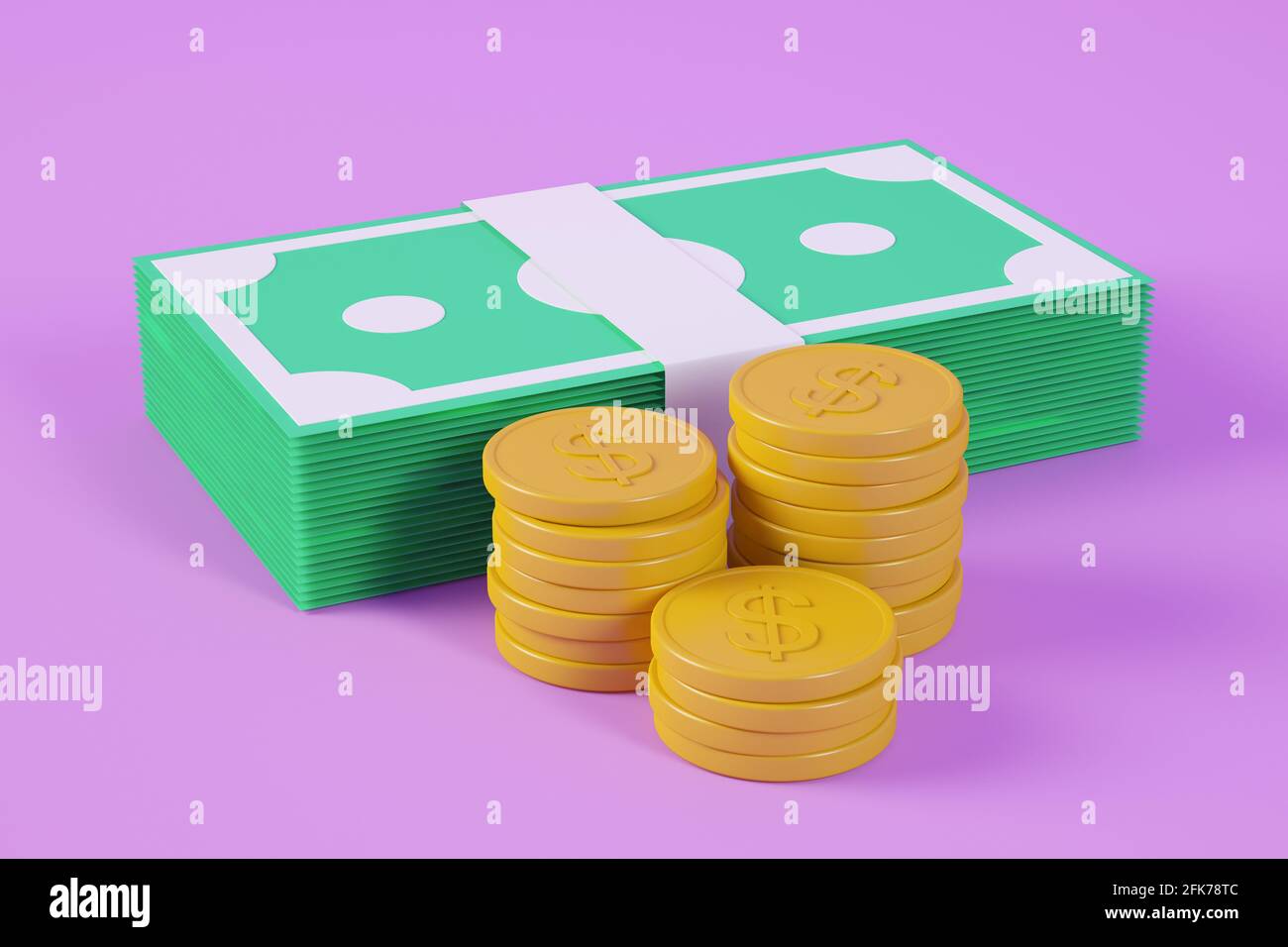 Bids and coins on purple background Stock Photo