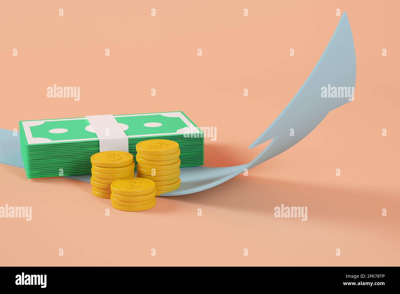 bids and coins over arrow 3d rendering concept Stock Photo