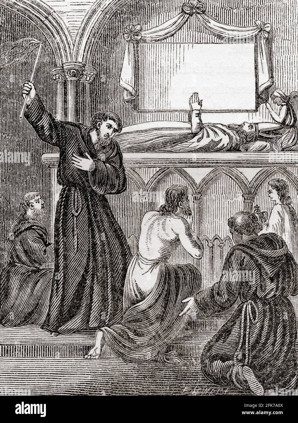 Penance of Henry II at the tomb of Thomas Becket, Canterbury, 12 July 1174. Henry II, 1133 – 1189, aka Henry Curtmantle, Henry FitzEmpress or Henry Plantagenet. King of England.  From The History of Progress in Great Britain, published 1866. Stock Photo