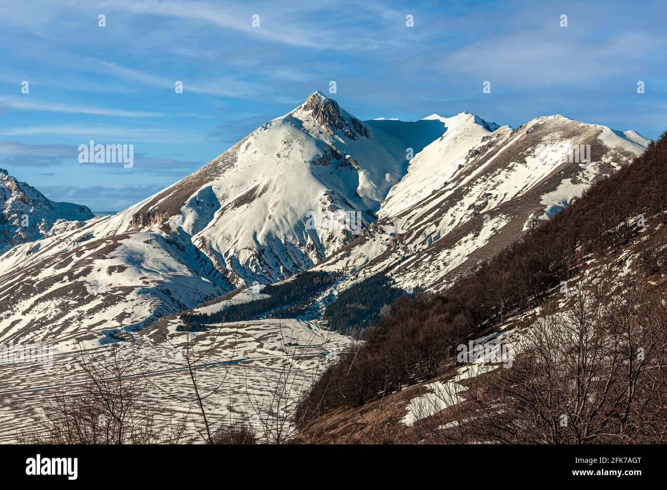 Gran Sasso and Monti della Laga National Park. Mount Camicia with snow on a sunny winter day. Abruzzo, Italy, Europe Stock Photo