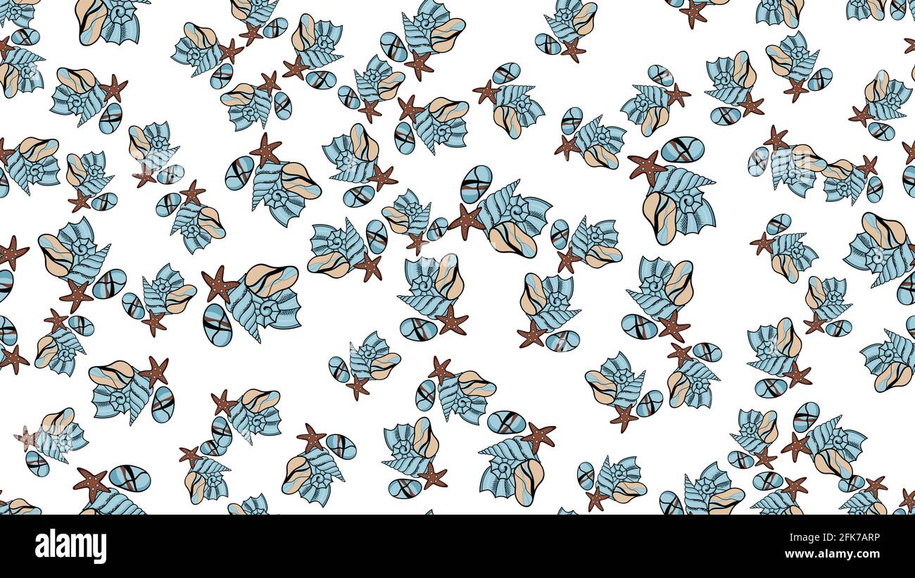 seashell seamless pattern in blue, vector pattern  Stock Vector