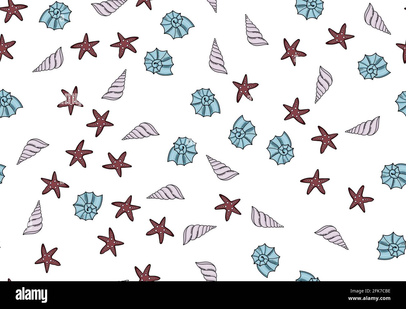 Set of seamless pattern with shells. Vector  Stock Vector