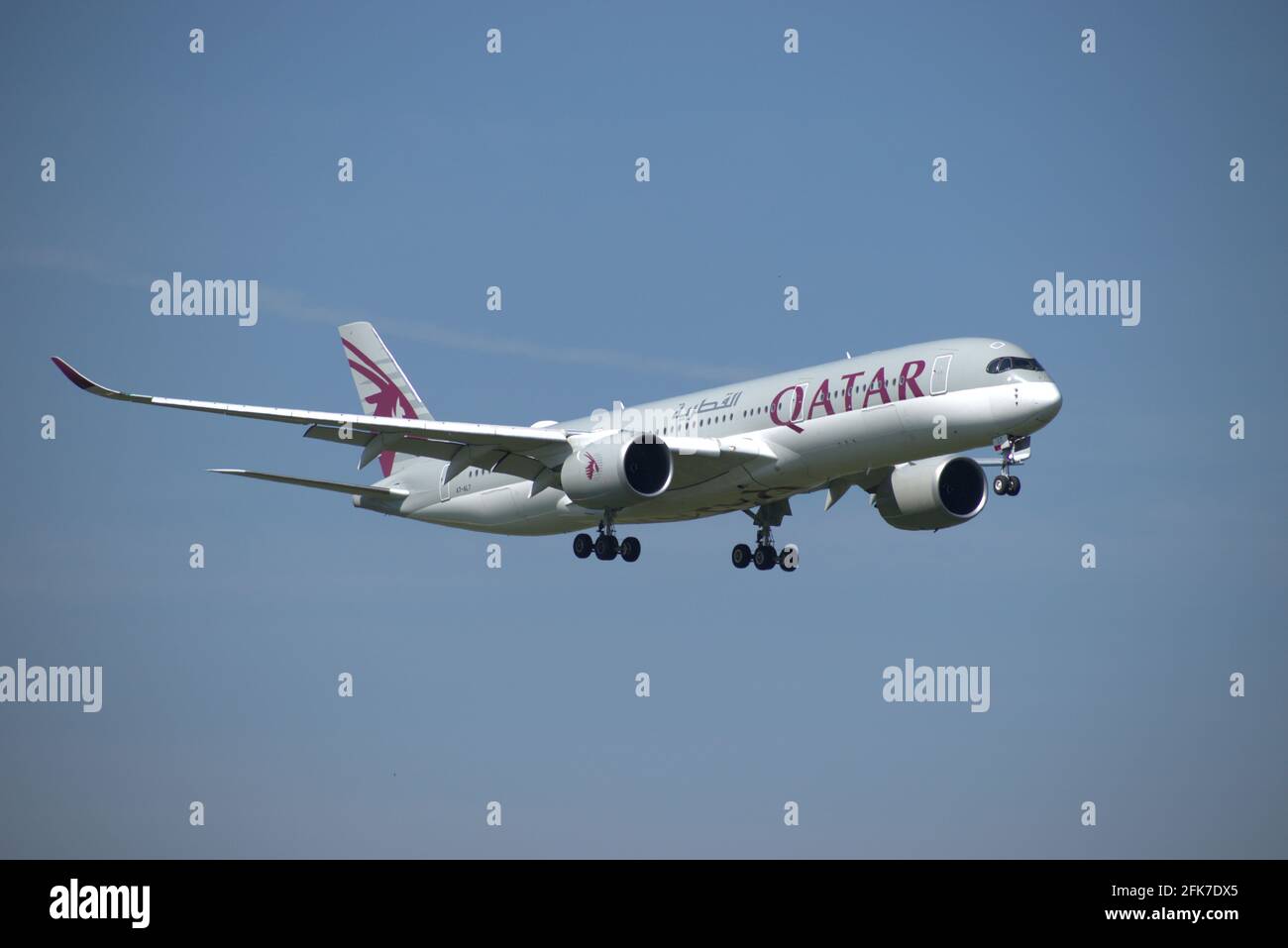 Qatar Airways Airbus A 350 aircraft on the final approach to the  international airport in Zurich in Switzerland 24.4.2021 Stock Photo - Alamy