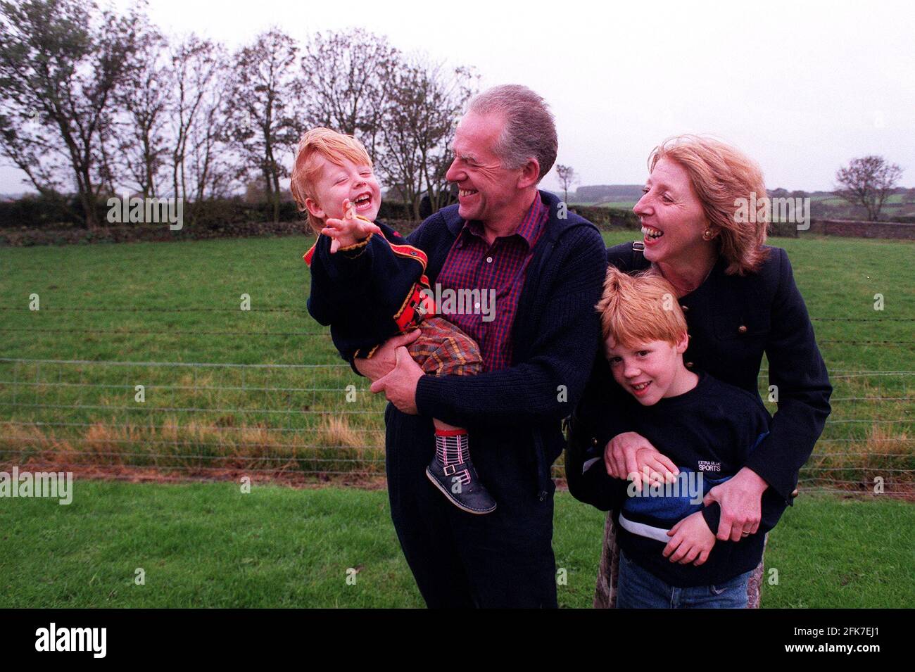 Andrew Moss with his wife Aileen Moss and children Edward and Benjamin Moss - he was the former husband of Claire Short MP and recently met their long lost son Toby Graham now a city Lawyer whom they gave up for adoption Stock Photo