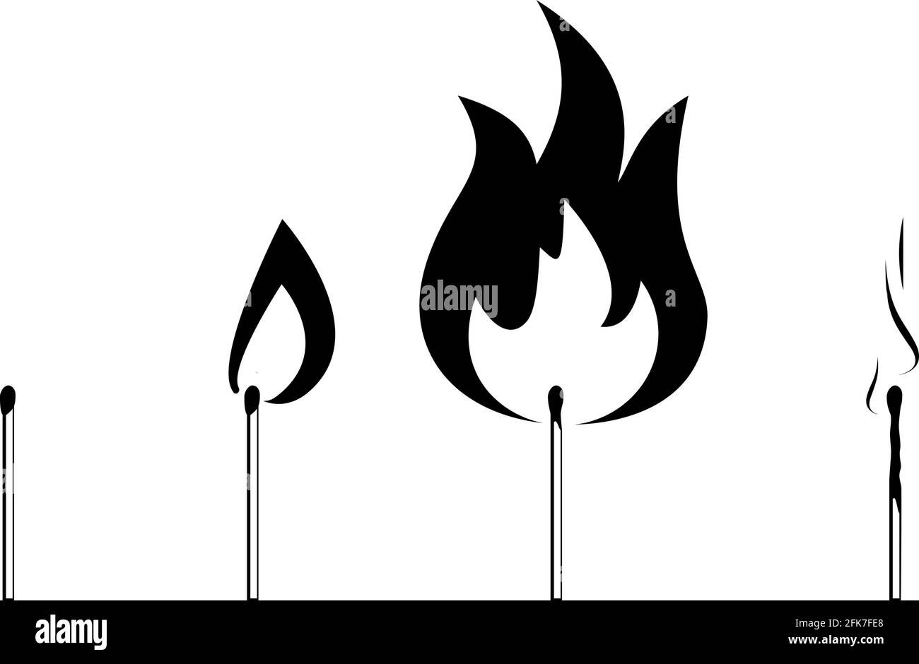 Black and white set of different matches. Contains new match, burning