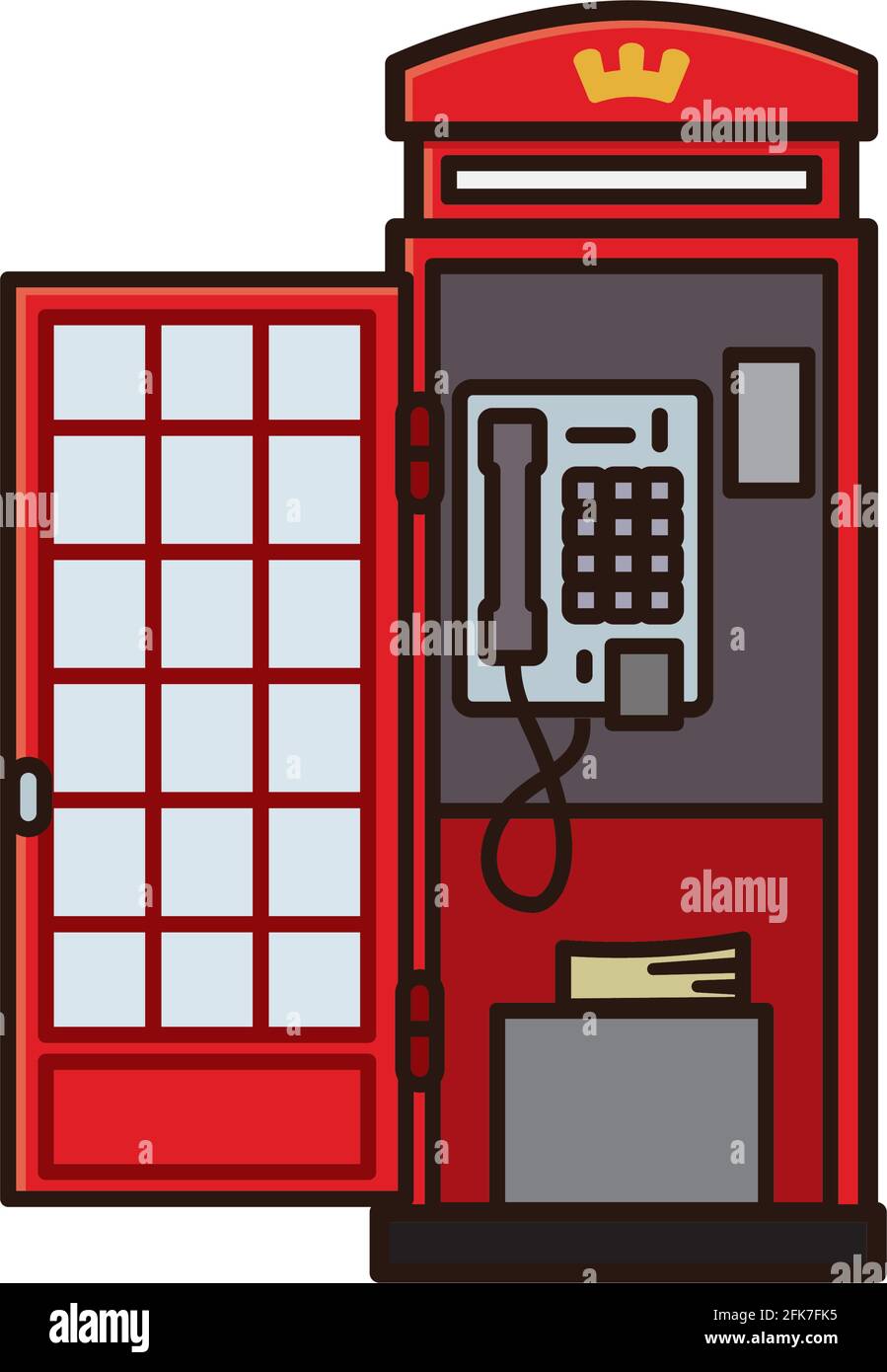 Opened red vintage London telephone box isolated vector illustration for Push Button Phone Day on November 18. Telecommunication and travel symbol. Stock Vector