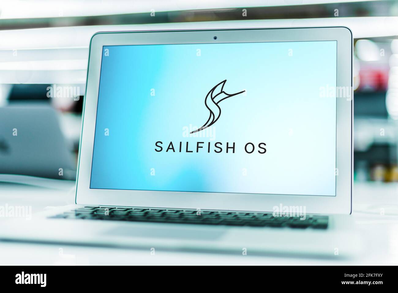 POZNAN, POL APR 15, 2021 Laptop computer displaying logo of Sailfish