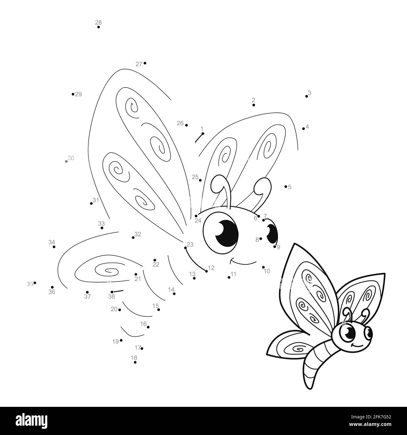 Dot to dot puzzle for children. Connect dots game. butterfly ...