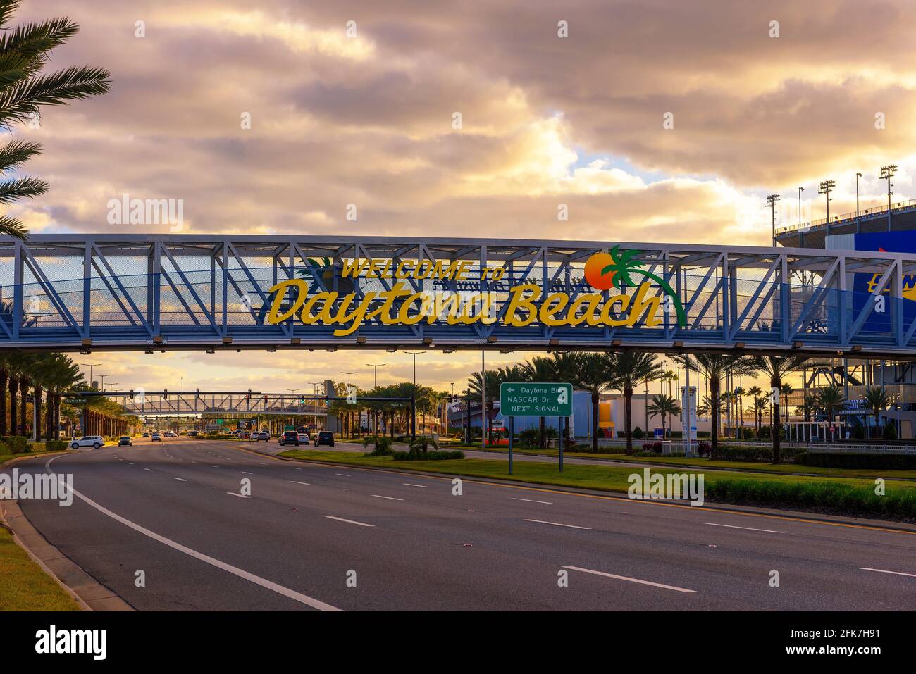 A welcome sign in Daytona Beach, Florida. Stock Photo