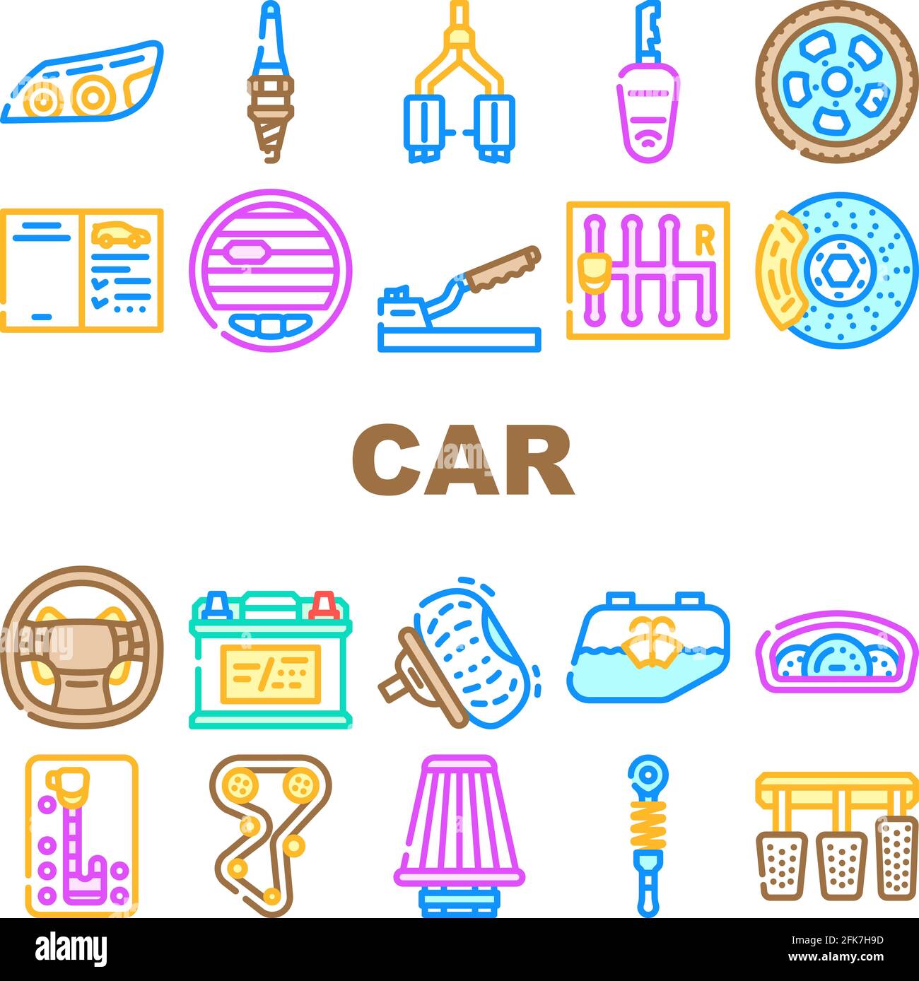 Car Vehicle Details Collection Icons Set Vector Stock Vector Image