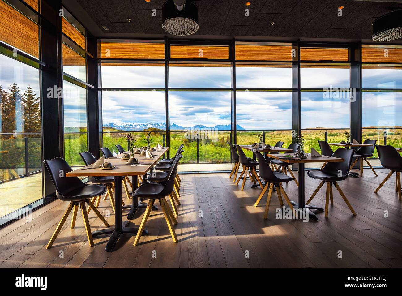 Restaurant interior of Hotel Varmaland in west of Iceland Stock Photo
