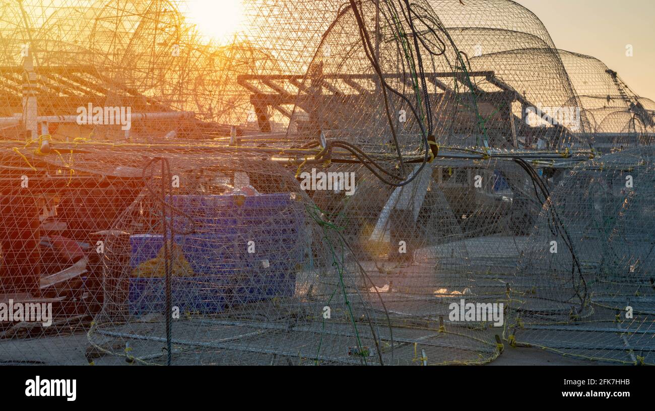 Cage (gargoor) fishing nets in Qatar harbor ready to use for fishing