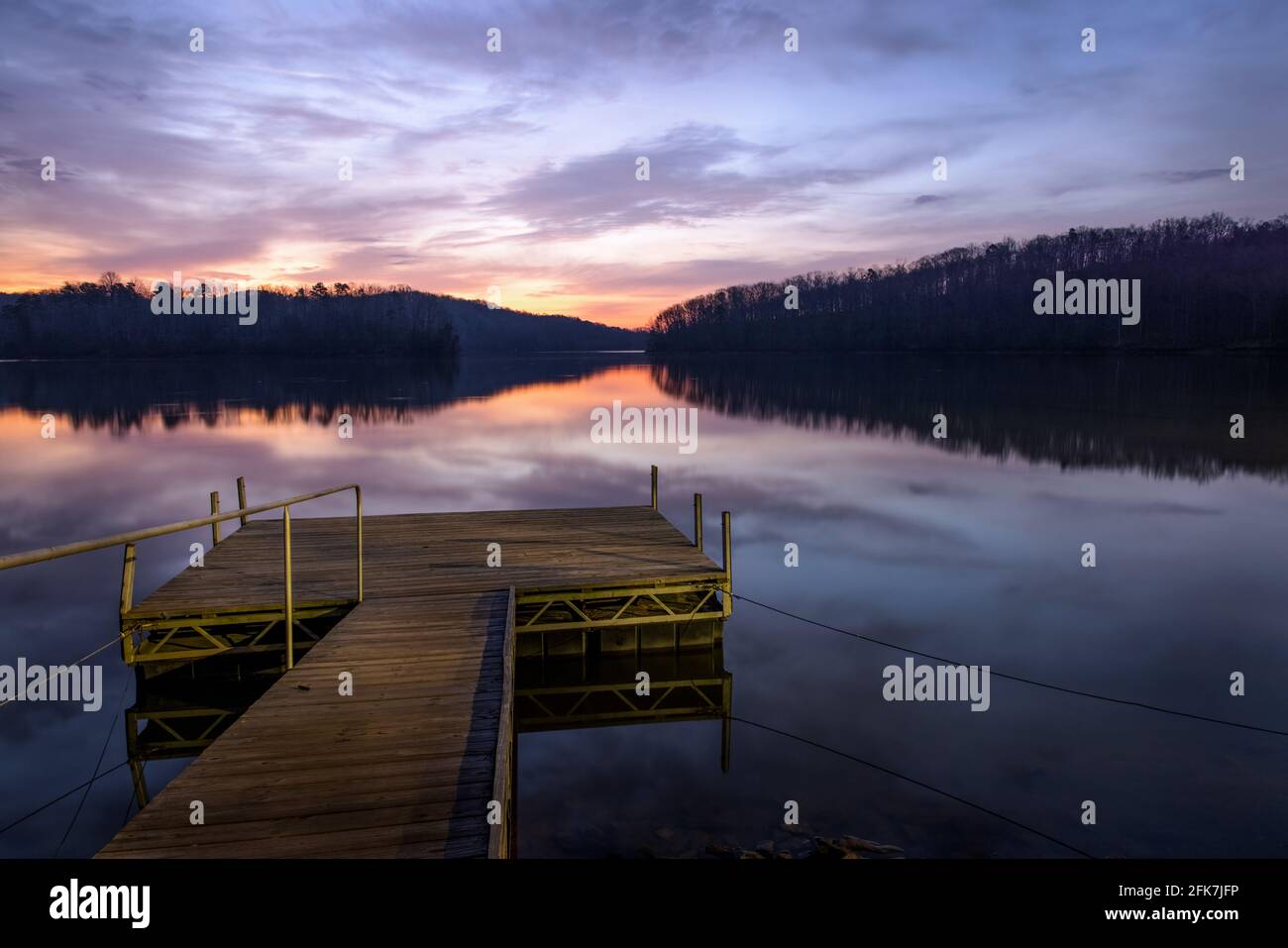 Sunrise - Wahoo Creek Park,Lake Sidney Lanier - Hall County,Georgia. A new day begins on the calm waters of Lake Sidney Lanier. Stock Photo
