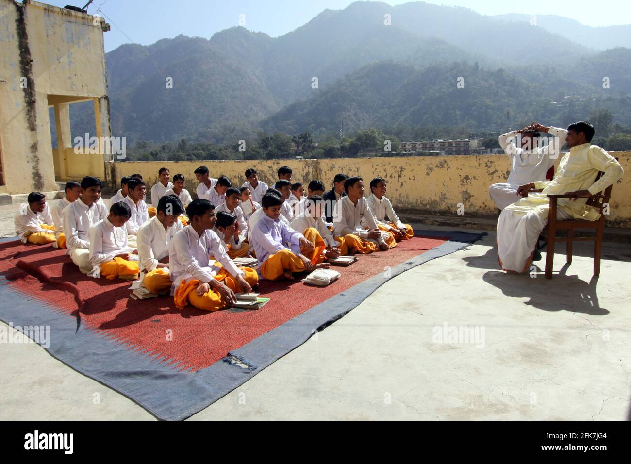 India, Uttarakhand, Rishikesh, Sadhu practitioners of yoga (yogi) Stock Photo