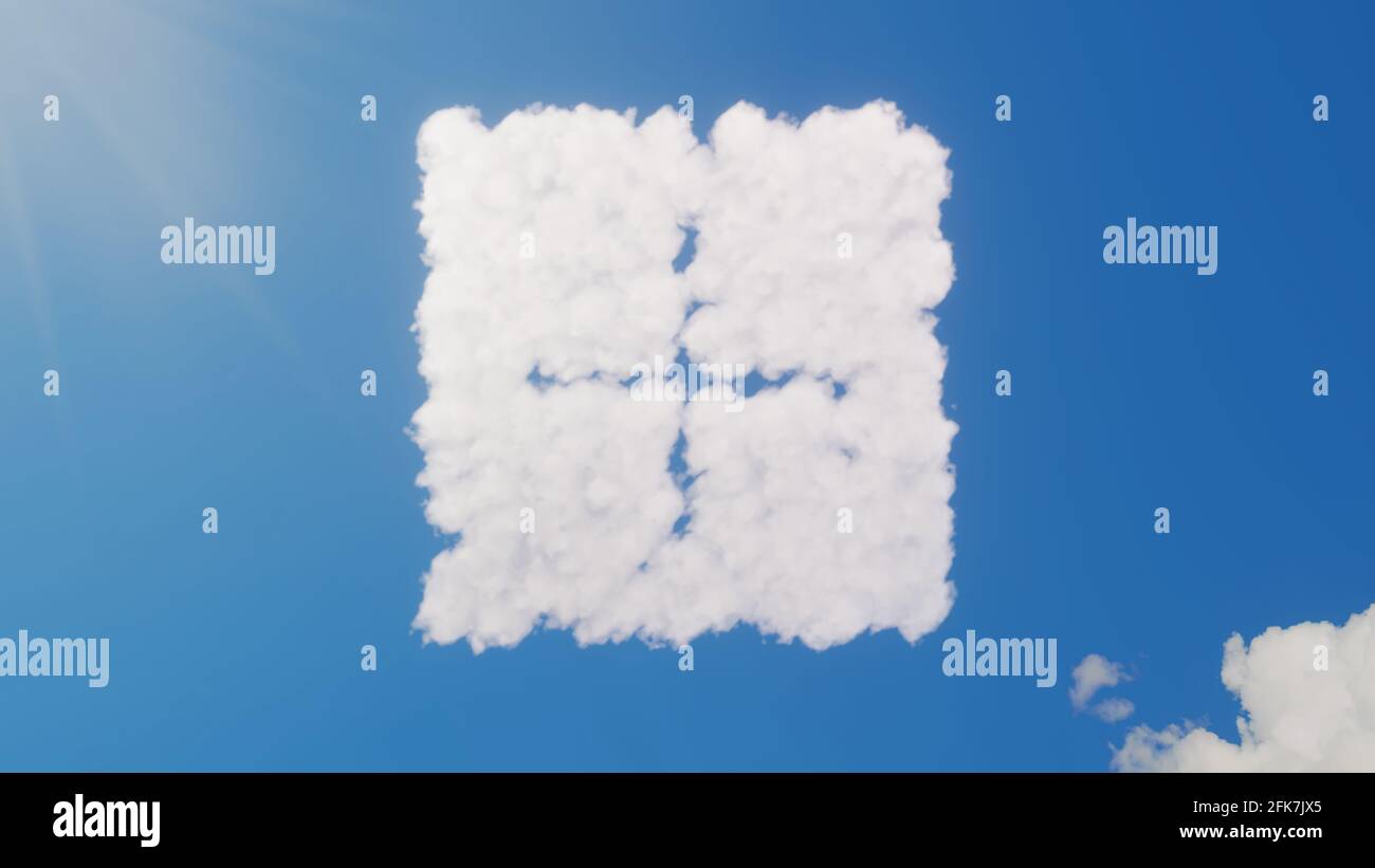 3d rendering of white fluffy clouds in shape of inverted plus symbol in ...
