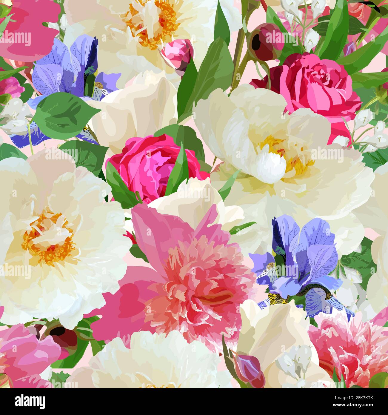 Seamless pattern with blooming roses and peonies. Stock Vector