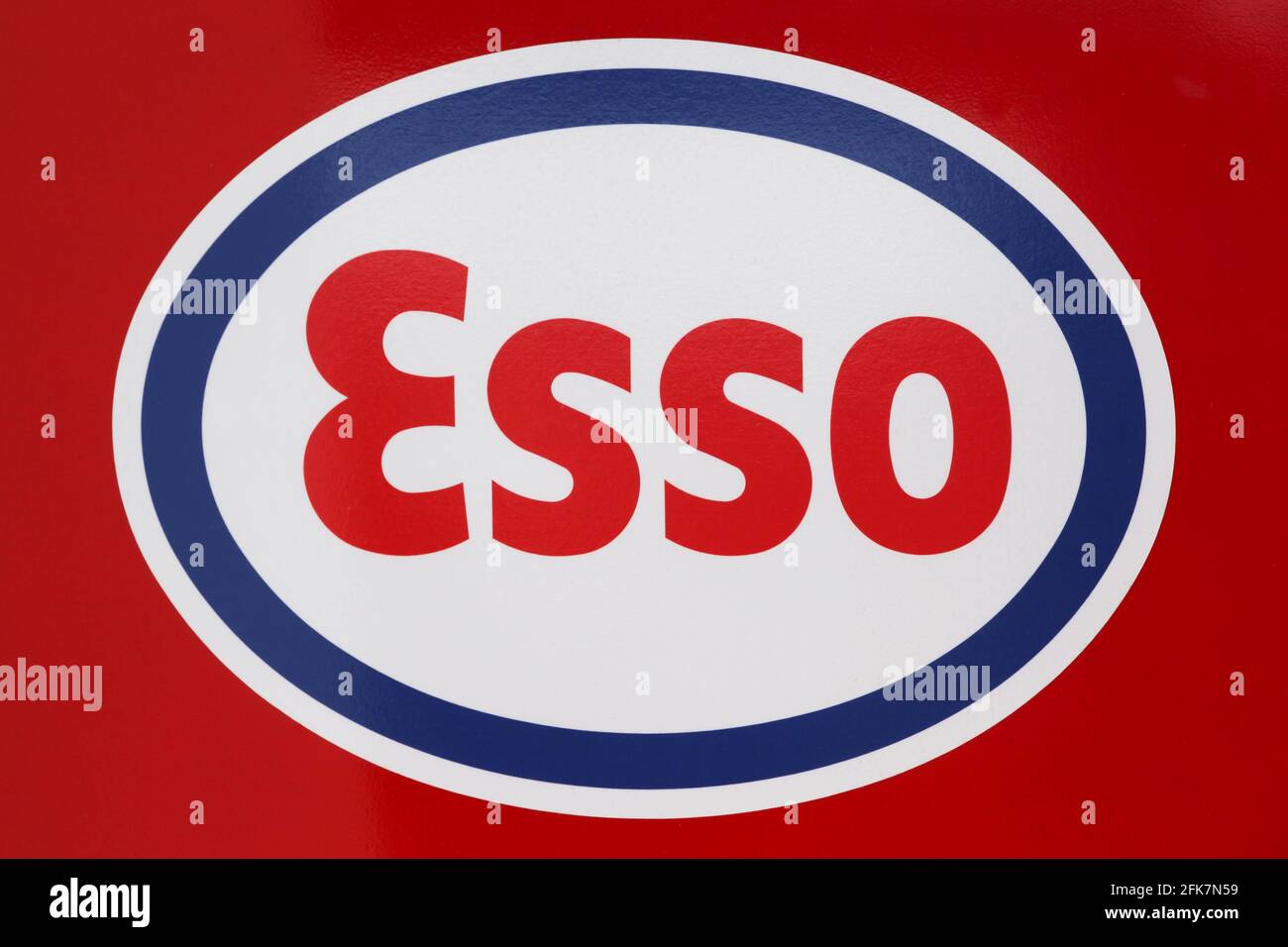 Villefranche, France - March 28, 2020: Esso logo on a panel. Esso is an international trade name for ExxonMobil Stock Photo