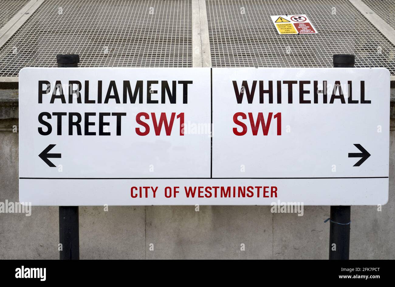 London, England, UK. Street sign: Parliament Street and Whitehall, SW1 Stock Photo