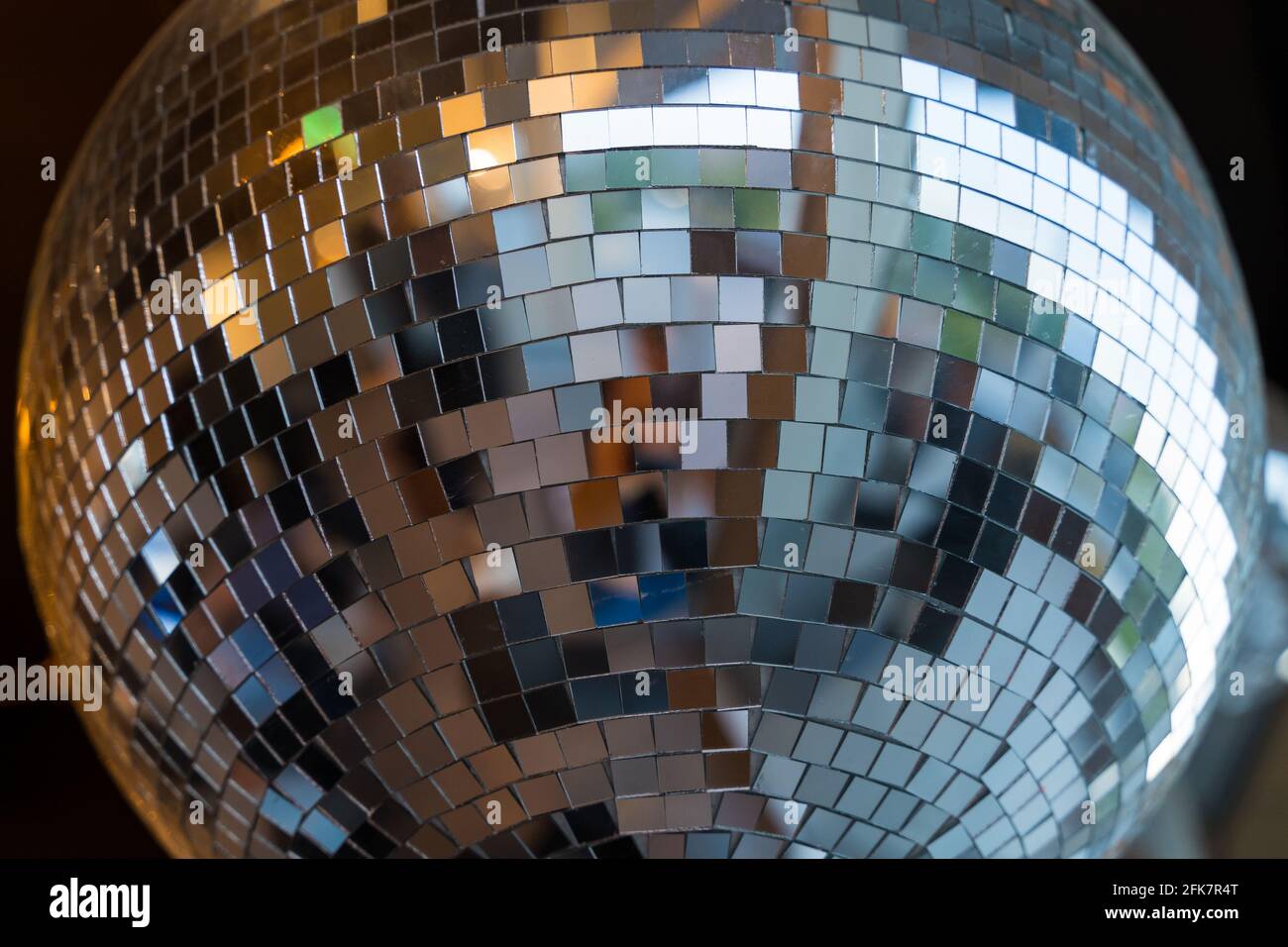 Mosaic mirror classic disco ball. Closeup on spherical discotheque glitterball Stock Photo