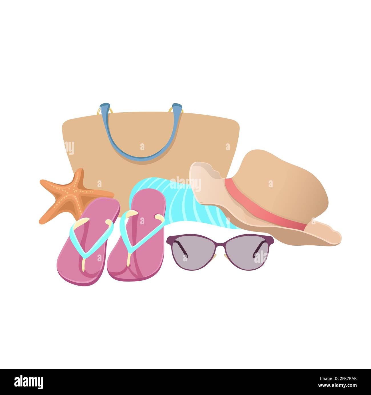 Beach accessories, flat illustration, summer design element for sea ...