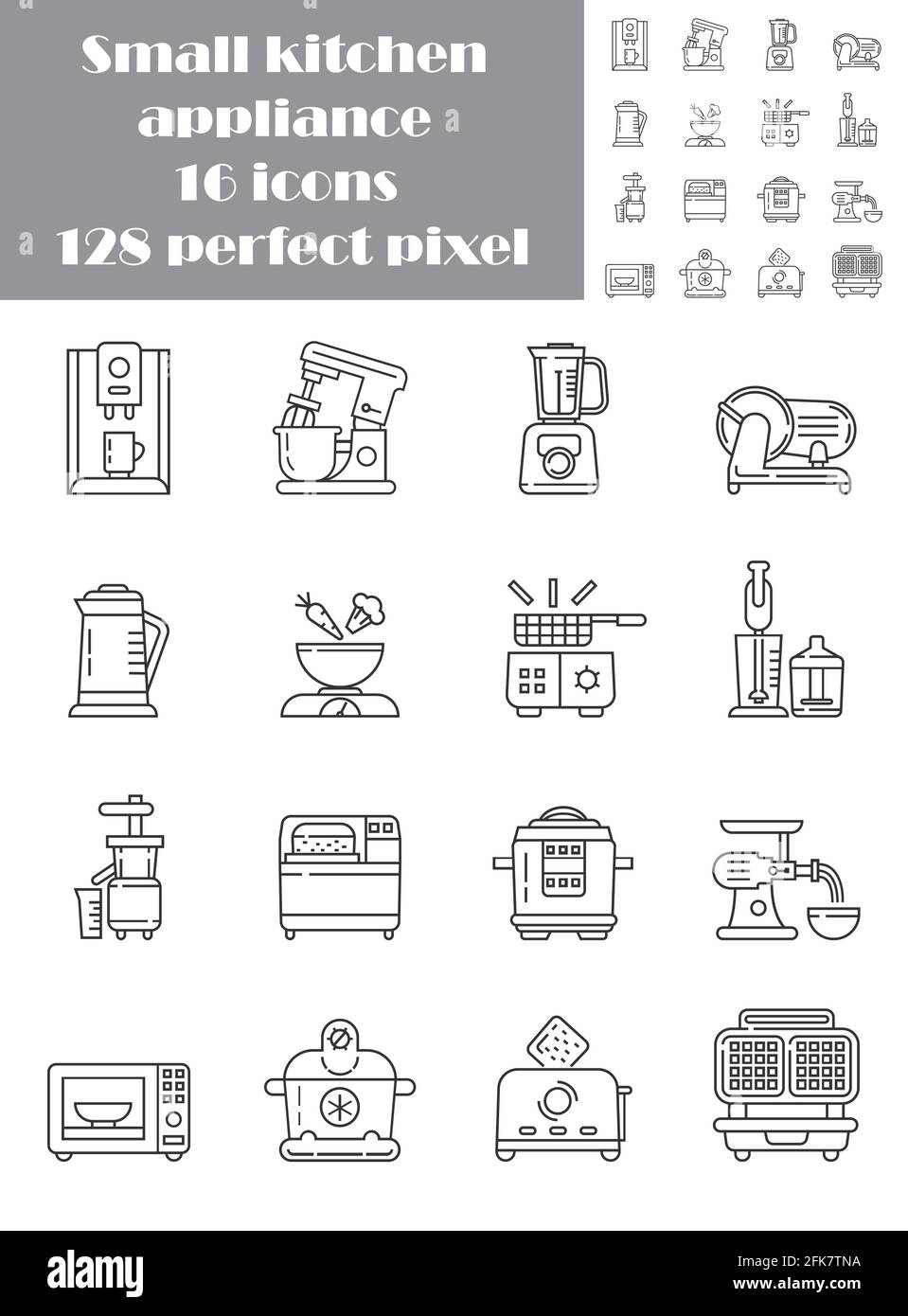 Kitchen small appliances line pixel perfect icons set vector. Household ...