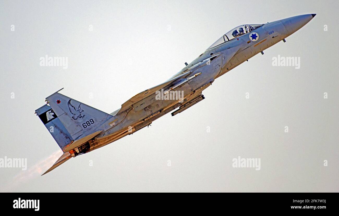 Israeli Air force (IAF) F-15 (Baz) Fighter jet in flight Stock Photo