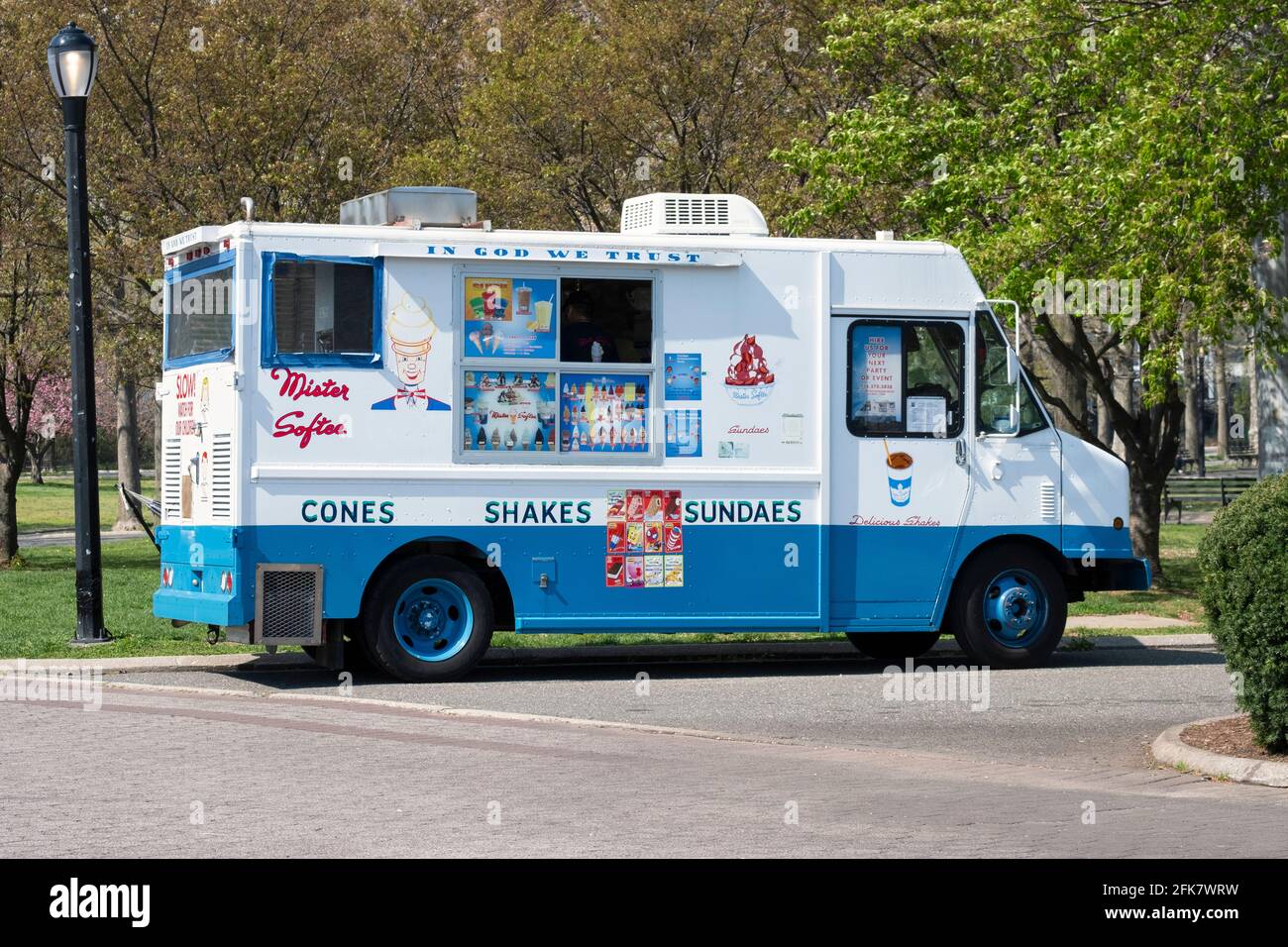 A Mister Softee ice cream truck parked in Flushing Meadows Corona Park in  Queens, New York City Stock Photo - Alamy