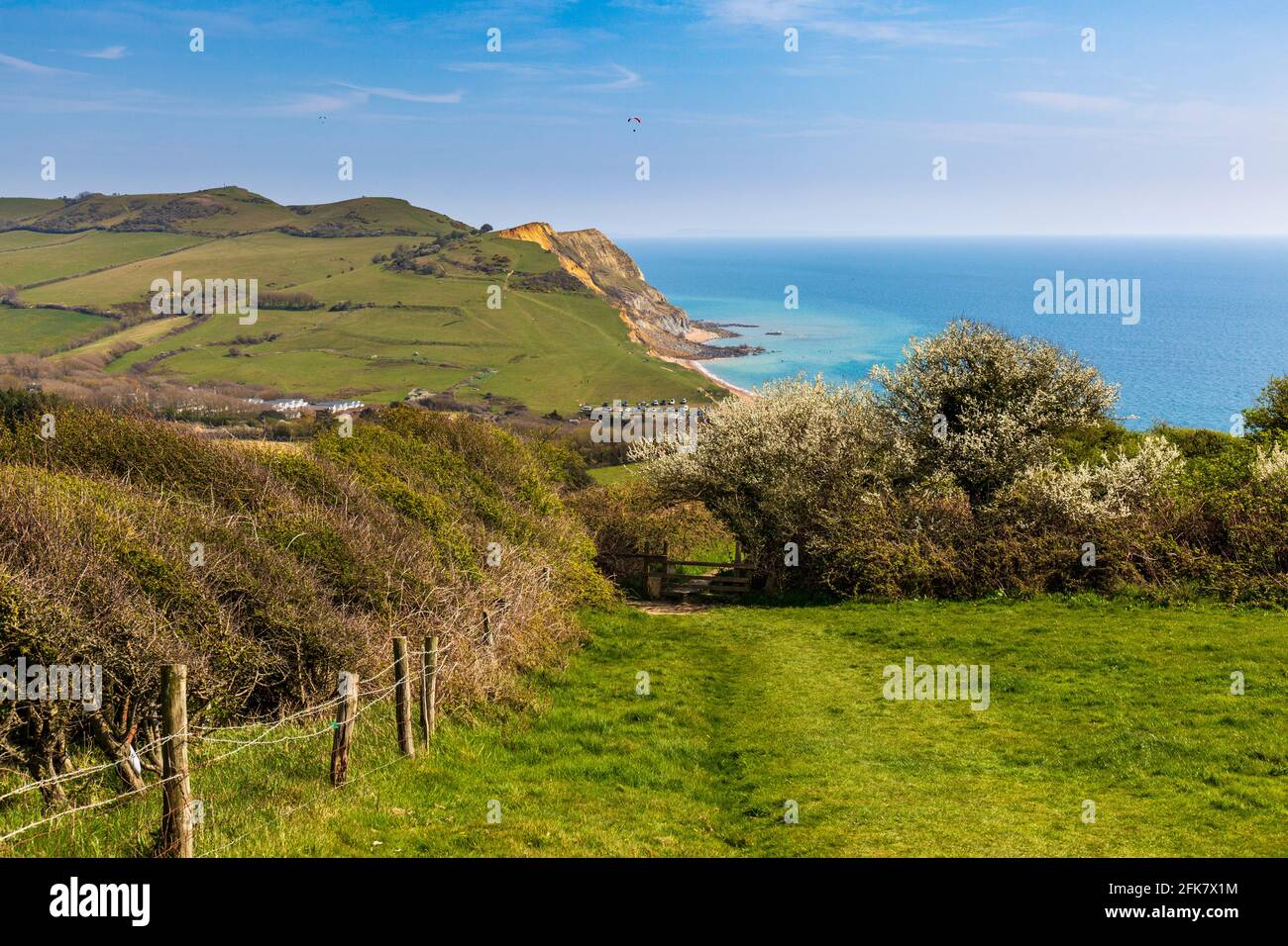 The descent from Langdon Hill to Seatown Beach on the Jurassic Coast, Dorset, England Stock Photo