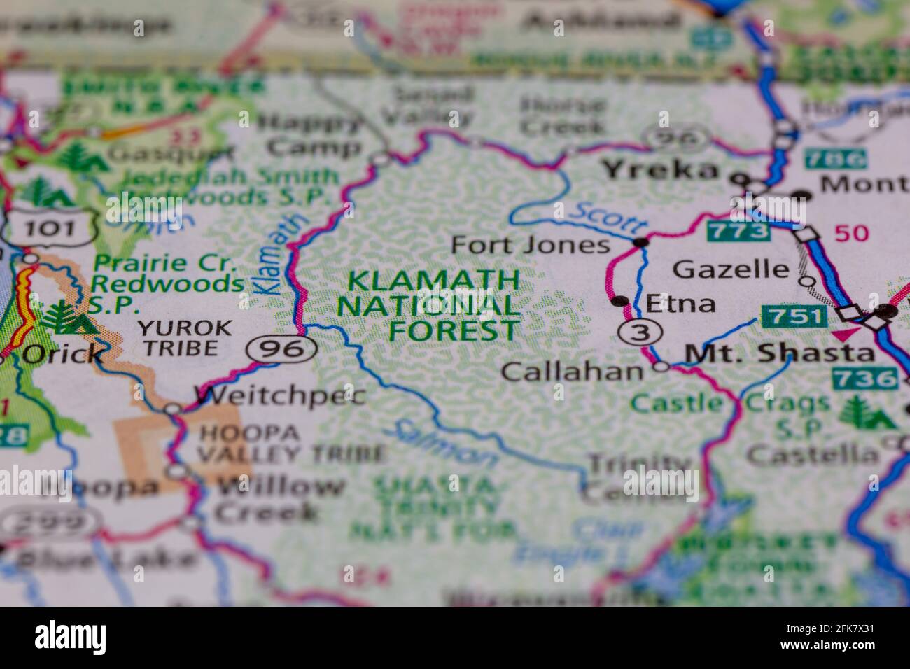 Klamath National Forest California USA shown on a Geography map or road map Stock Photo Alamy
